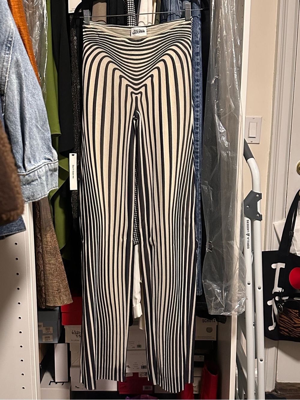 Jean Paul Gaultier Navy & White Vertical-Striped Mesh pants